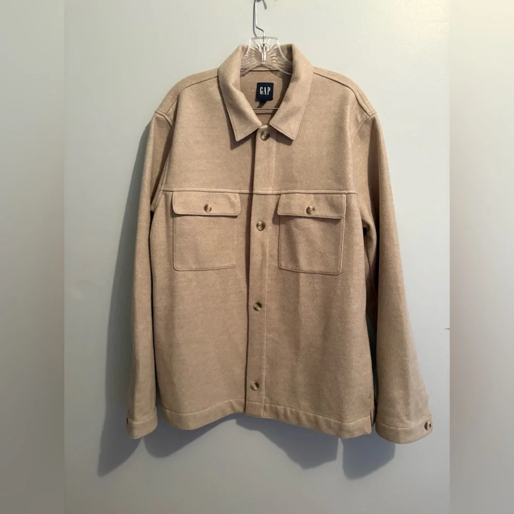 Gap Women’s Wool Blend Cream Tan Shacket Large Button Down Soft Chore Coat - Picture 1 of 15